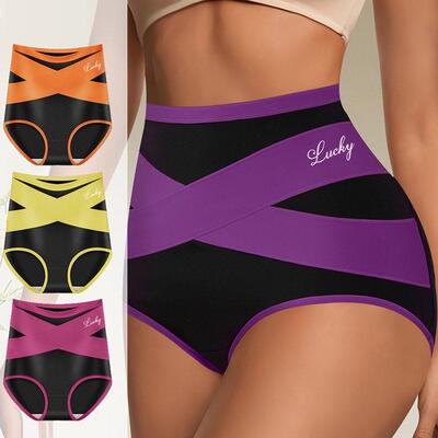 8PCS Waisted Seamless Color Block Briefs Women Tummy Control