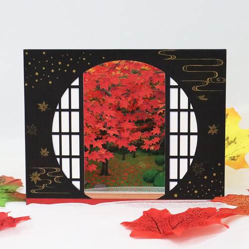 高档日式秋天树立体卡银杏黑柴师节心意礼物贺女教友男友生日祝福