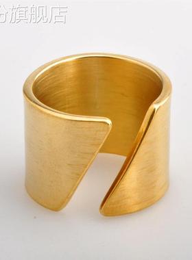 手饰嘻哈简约食指关节不锈钢斜面开口戒指金色女小众个性