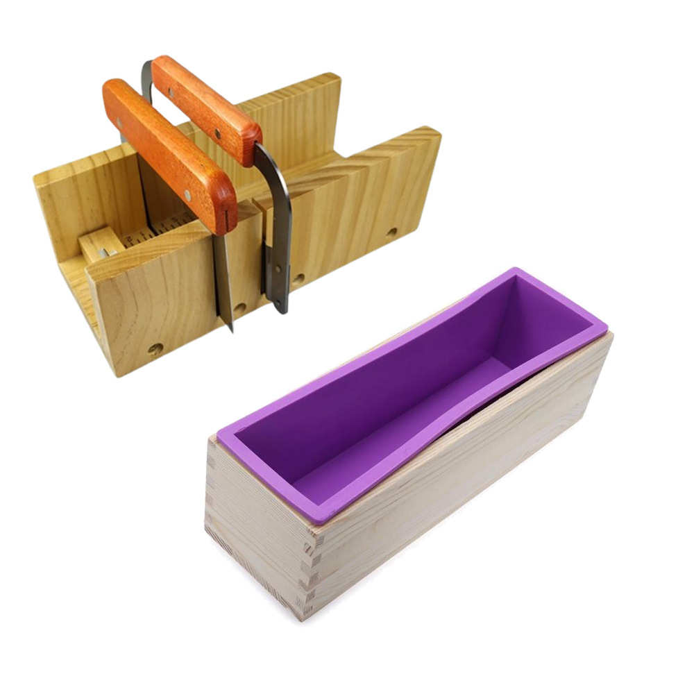 1200gDIY手工香皂肥皂硅胶模木盒长方形1200ml带手工切皂器组合