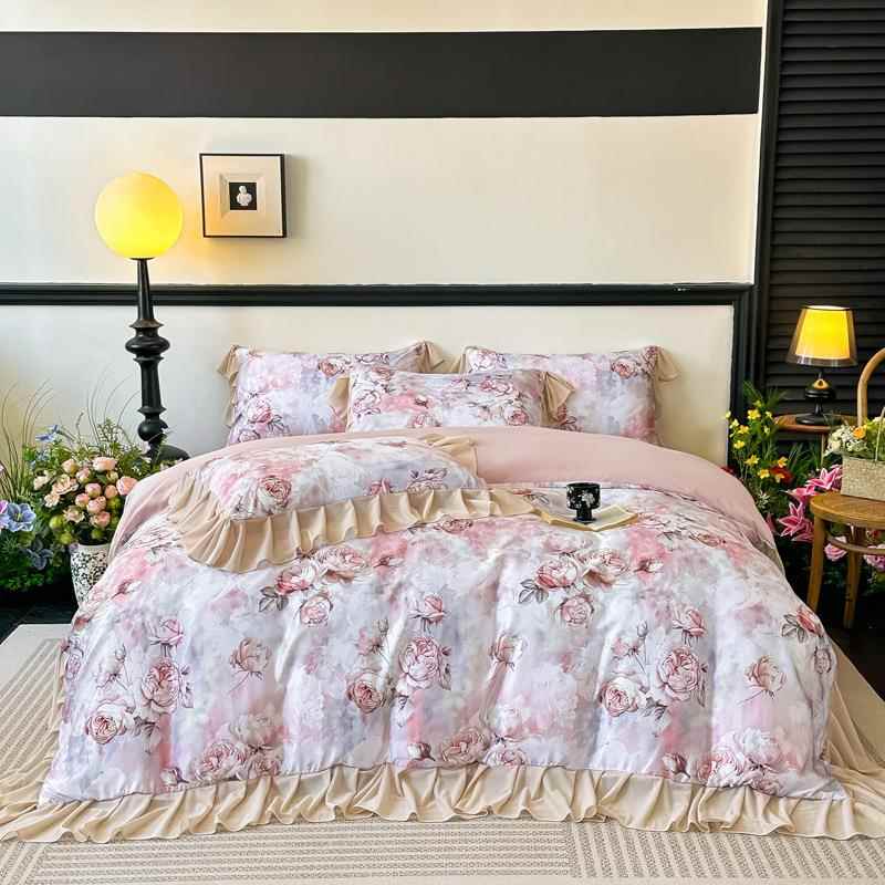 A类法式花边玉锦缎法式四件套水洗棉学生宿舍三件套床单款床笠款