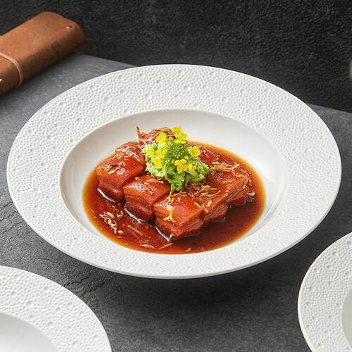流星雨珠点白陶瓷盘子汤盘草帽盘高端酒店创意餐具意面西餐盘