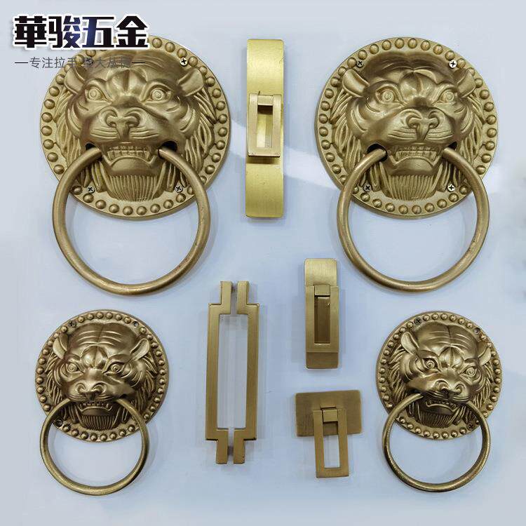 中式仿古大门铜拉手玻璃门把手拉手兽头门环狮子头门扣铺首门锁
