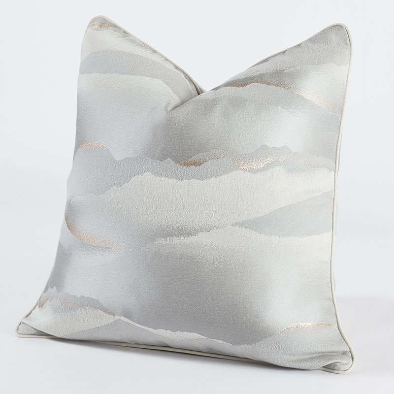 日照金山提花抱枕套新中式古典高级灰靠垫套样板间酒店床头靠枕套