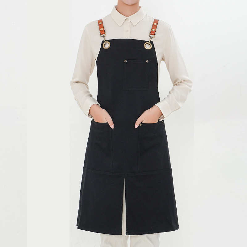 新款牛仔布围裙可调节肩带手作园艺咖啡师工作服厨房家用围裙