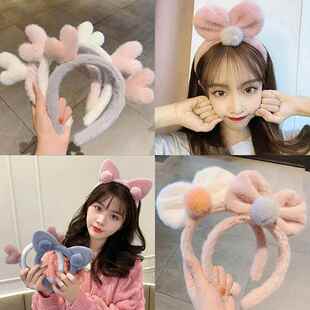 Cute Fluffy Headband For Women Sweet Cat Ear Antler Bow Plus