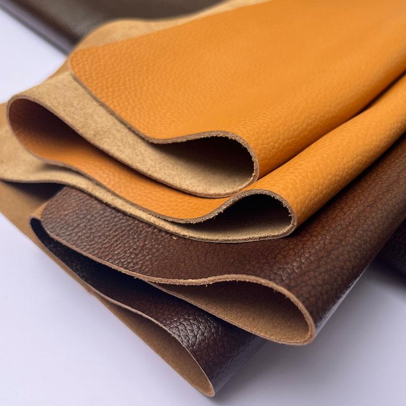 牛皮皮料头层牛皮真皮垫子整张牛皮料黄色深棕色皮革荔枝纹沙发皮