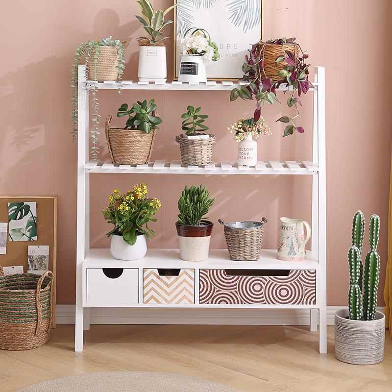 2I实木多层置物架阳花架SOM台简室内吊地篮花架子落约式玄关置物