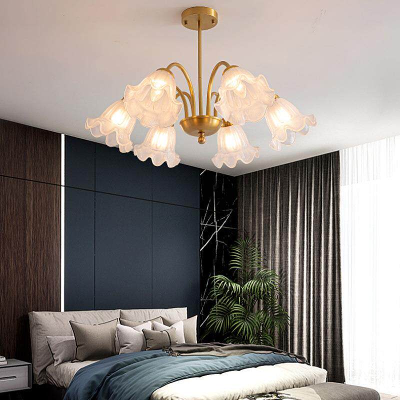 美式田园约现简复古吊灯饰代中古灯客厅卧室餐厅D383百合花朵法式