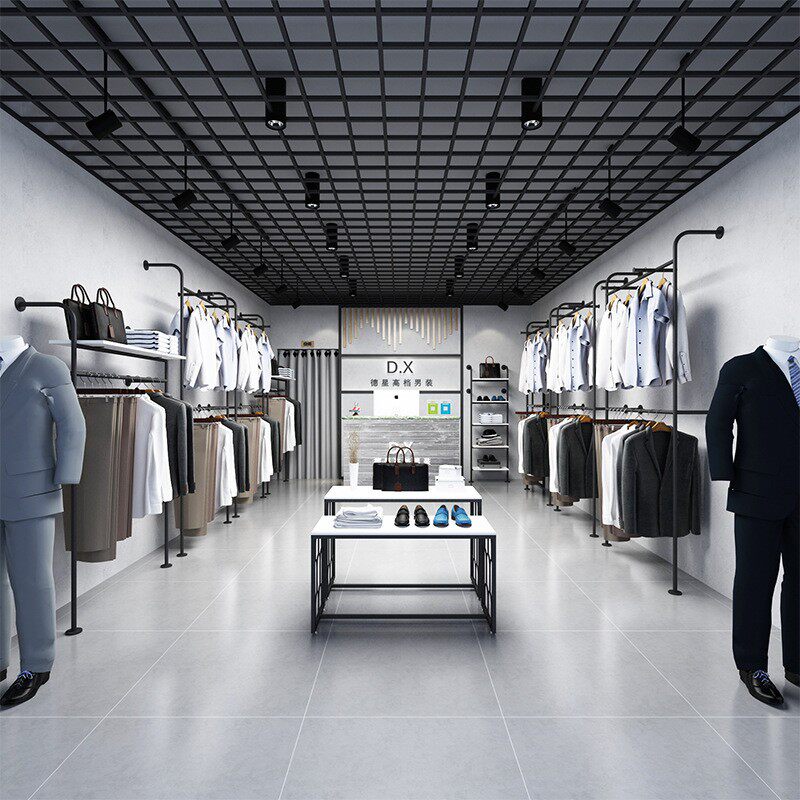 男装店服装展示架上墙挂衣架壁挂式衣服架子铁艺多层鞋包服装架