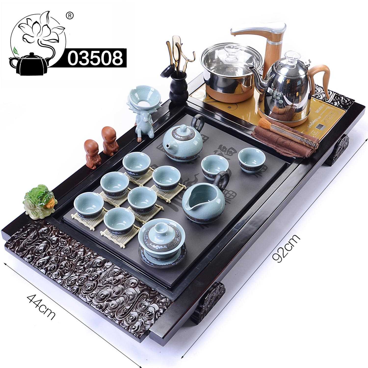 新款直销035祥云黑檀实木茶台茶盘茶海紫砂原矿功夫茶具套装送礼