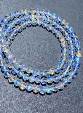 天然马岛月光石手链蓝彩月光双面彩虹光多圈三圈圆珠规格5.4mm