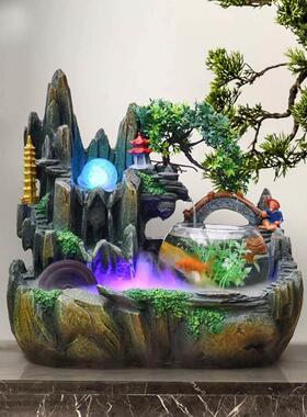 假山喷泉流水鱼缸办公室电视柜边客厅加湿器茶台桌面山水盆景摆件