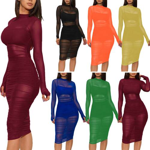Three pieces of mesh dress, vest, and shorts