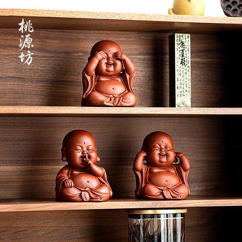 三不小和尚紫砂茶宠精品可养摆件收藏级茶玩茶桌茶台不听不看不说