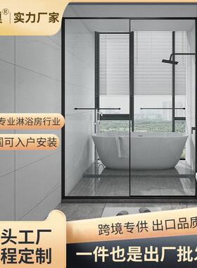 一字型下沉极窄淋浴房浴室卫生间干湿分离玻璃隔断整体推拉门定制