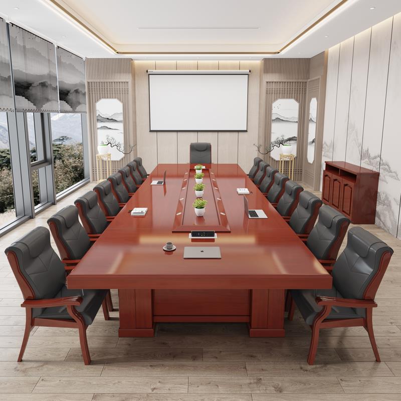 需定制大型会议桌长桌会议室桌椅组合高档实木皮油漆办公桌长方形