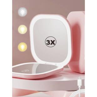 Compact Led Makeup Mirror With Light 1X/3X Magnifying Pocket