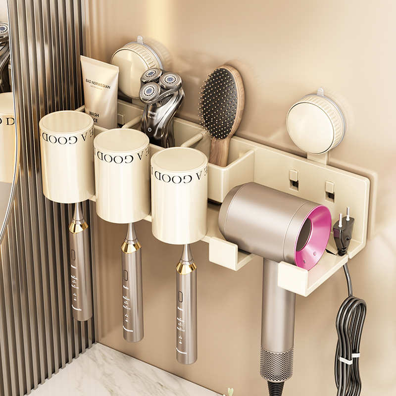 吸盘牙刷置物架壁挂式免打孔卫生间吹风机支架牙膏牙刷漱口杯架子