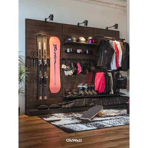 Ohwall滑雪孔板设备墙单板双板核桃色墙滑雪存储展示架