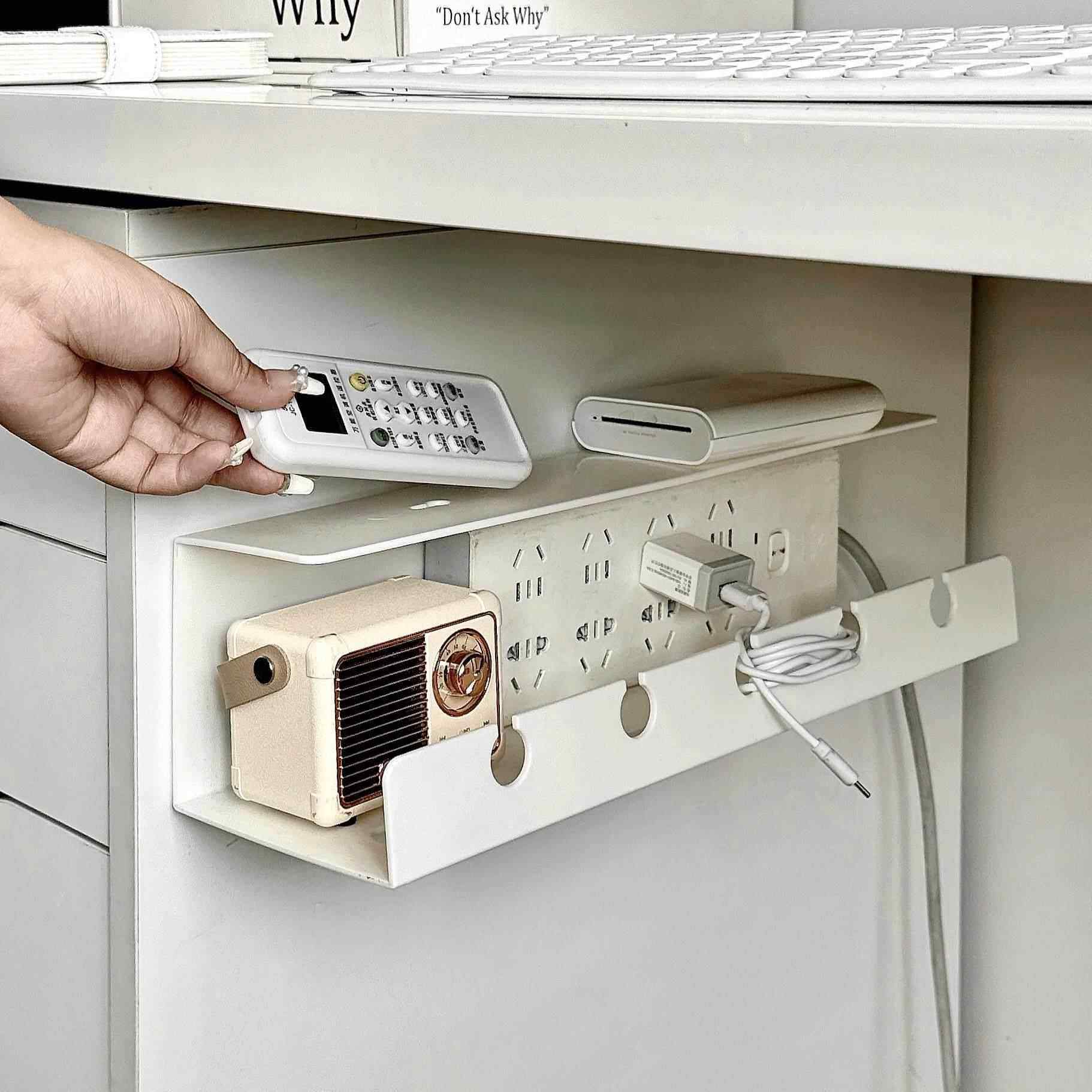 插板墙上固定器插排电线收纳整理神器理线架免打孔理线器办公桌下