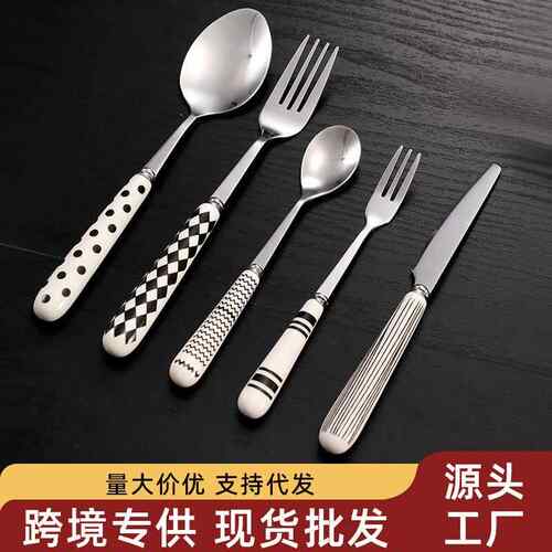 不锈钢刀叉勺高颜值陶瓷手柄家用牛排西餐具创意五件餐具套装礼盒