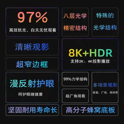 菲涅尔抗光硬屏超短焦画框幕布100寸120寸150寸幕布投影家用8K黑栅抗光投影幕布激光电视屏幕免打孔磁吸屏