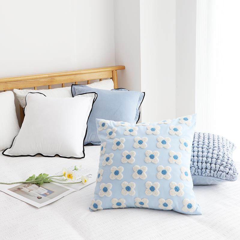 天蓝色小花抱枕套ins风方形靠垫套腰垫办公室腰靠客厅沙发腰枕