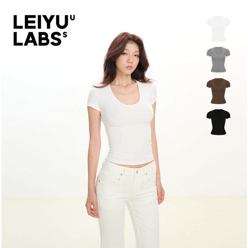 LEIYU LABS沙漏型高腰短袖正肩T恤女夏季2025新款紧身U领针织上衣