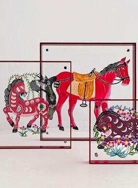 国风十二生肖马年非遗皮影剪纸装饰画亚克力框家居装饰摆件