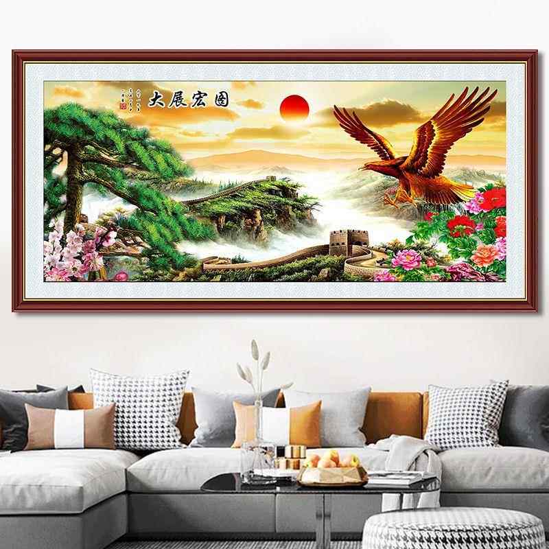 2024大展宏图电视背景墙新款壁画中式风景画沙发客厅墙3d墙布壁画