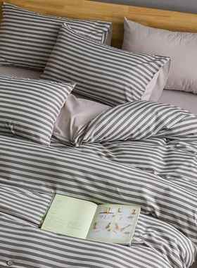 上用品四件套条水洗NQM棉床被套宿舍床纹单三件夏套季单人床笠纯