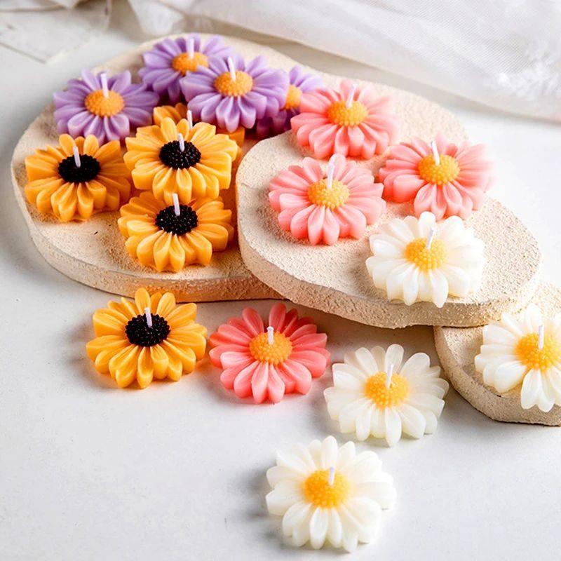 3D Daisy Candles Flower Scented Cup Candle Handmade Aromathe - 实物图