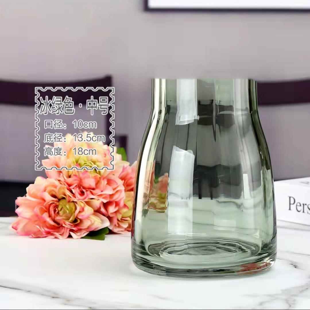 正品鲜花玻璃花瓶北欧现花代金边透水明养插宽口矮大胖口创意简约