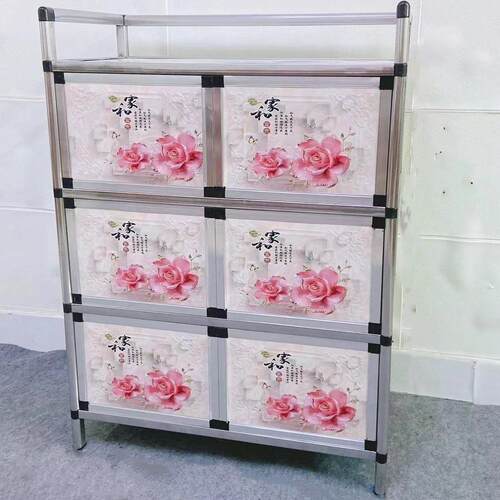 需定制包邮中式简易不锈钢碗盘柜整体橱柜 厨房收纳柜阳台铝合金