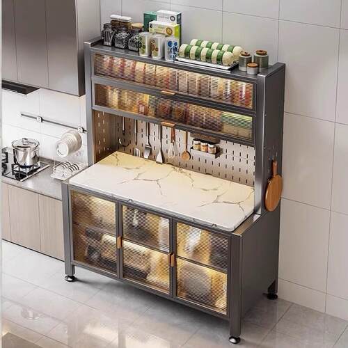 厨房岩板餐柜多层切菜桌操作台多功能微波炉收纳柜家用收纳柜