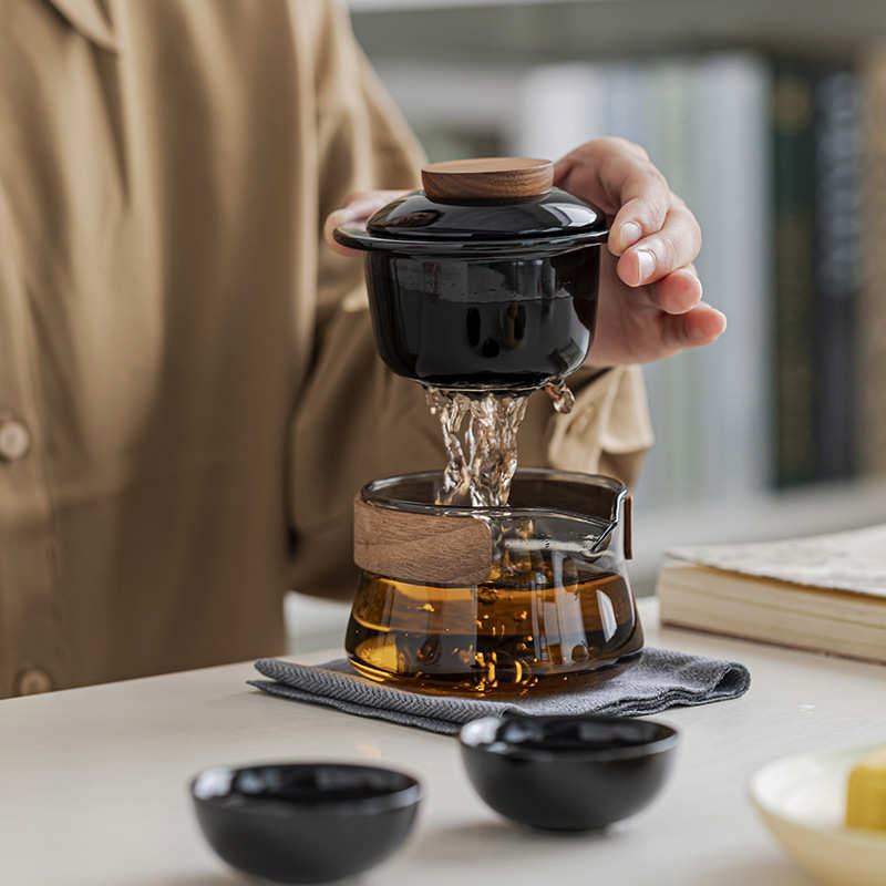 玻璃便携茶具快客杯一壶二杯户外露营商务泡茶壶旅行茶具套装礼品