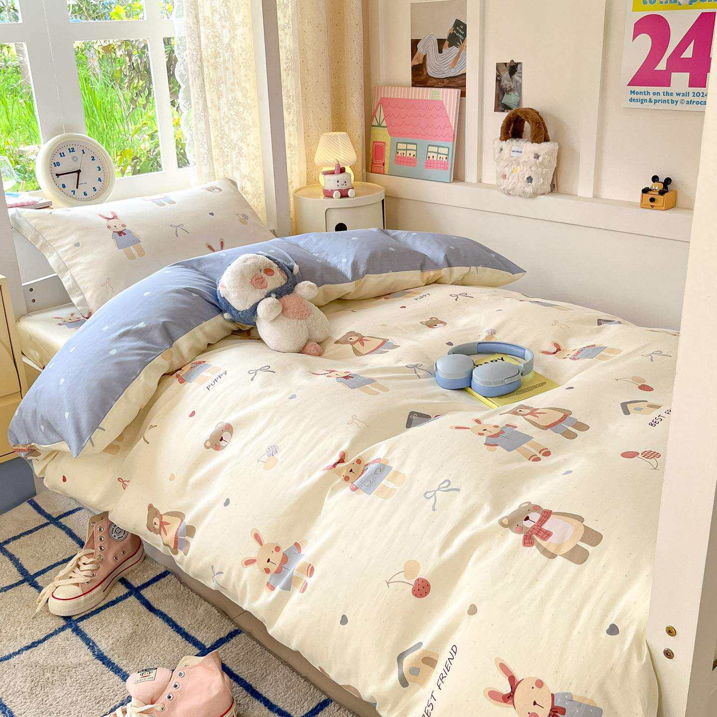 住校专用A类全棉三件套 学生宿舍单人床寝室上下铺纯棉被套床笠款