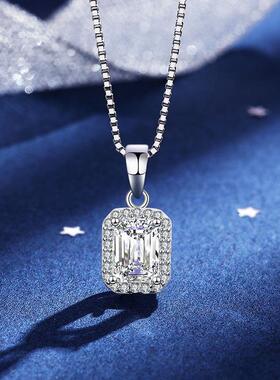 莫桑钻项链s925纯银吊坠女 长方形雷迪恩组母绿切割D色莫桑石项链