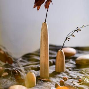 掬涵实木花瓶花器摆件花插香插覆古客厅餐桌装 饰手工木质工艺礼品