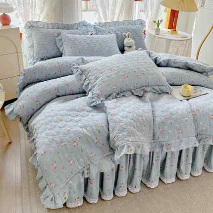 ZTX202\韩式床裙床笠款三四件套花用边夹清棉调被被套两床单公空