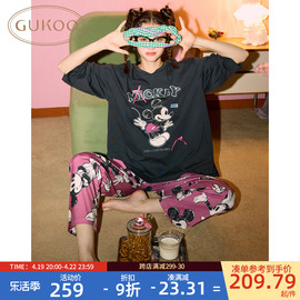 Gukoo/果壳睡衣女春迪士尼联名米奇宽松女士家居服套装A