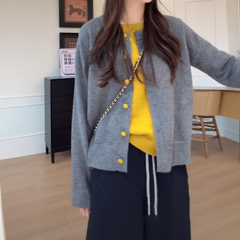极速大码女装撞色假两件针织开衫长袖秋季胖mm显瘦宽松韩版慵懒风