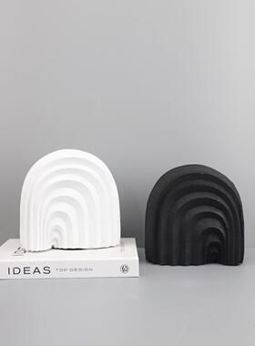 欧式轻奢黑白树脂线条几何拱门创意摆件客厅玄关电视柜家居装饰品