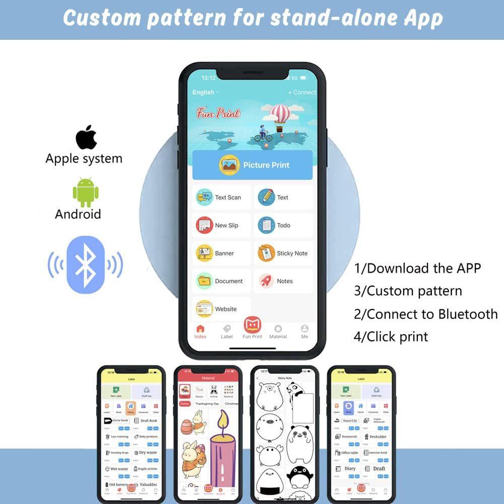 便携用迷式C22白色-你打印无线机可连手机无墨智能小型家标签打印