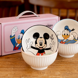 迪士尼陶瓷米饭碗可爱卡通，一家四口家用小碗，2023礼盒装吃饭碗