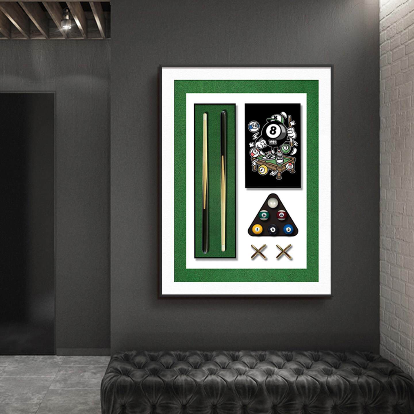台球装饰画桌球室挂画背景墙立体实物装饰画台球厅室内装饰可定制