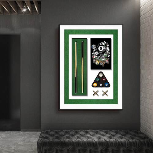 台球装饰画桌球室挂画背景墙立体实物装饰画台球厅室内装饰可定制