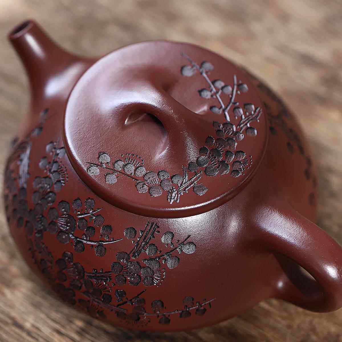 茶舟CH-1661石瓢手刻花内推球孔壶宜景兴梅紫砂壶工堂直播供货源