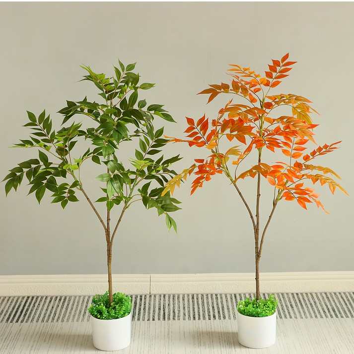 高端轻奢客厅仿真绿植盆栽漆木室内假树植物玄关落地装饰花摆件